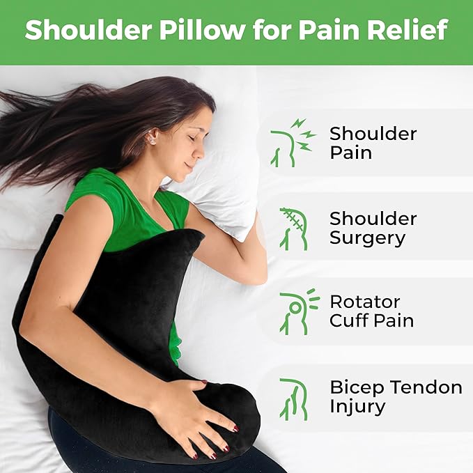 Rotator Cuff Pillow – Soft and Comfortable Shoulder Pillow for Shoulder Surgery – Ergonomic Uniquely Shaped Shoulder Pillow Relief Support – Double Zipper Cover – Machine Washable (Black)