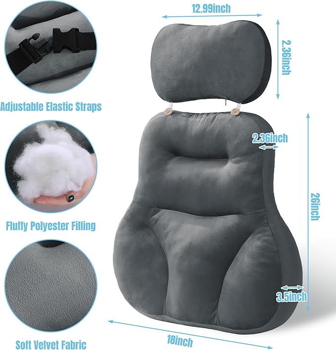 HOMBYS Neck Support for Short-Back Office Chair, Soft Headrest Pillow Lumbar Support for Neck Pressure Relief Improved Posture for Working Chair, Car and Travel, Dark Grey