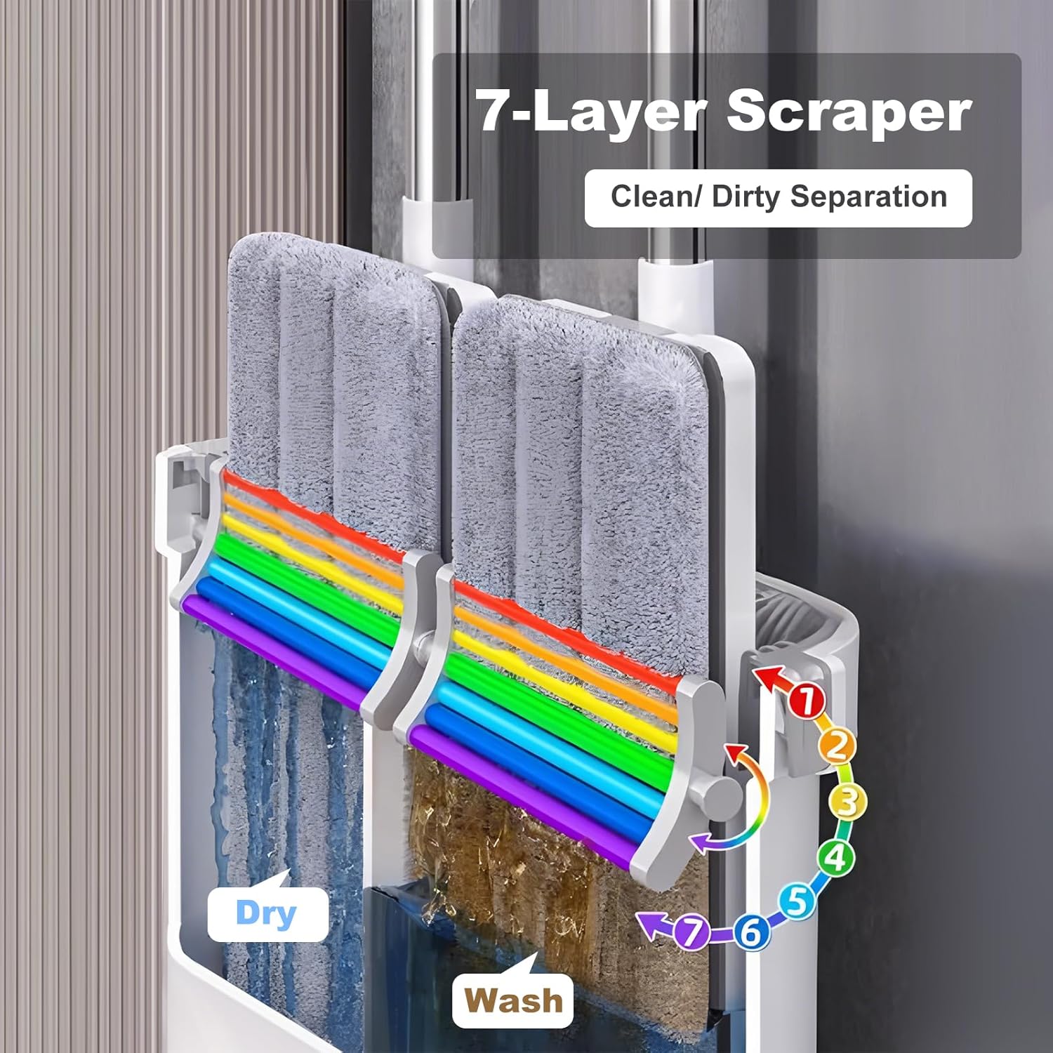 JOYBOS Mop and Bucket Set for Home Floor Cleaning, Hands Free Flat Mop, Stainless-Steel Handle, 6 Washable & Reusable Microfiber Pads