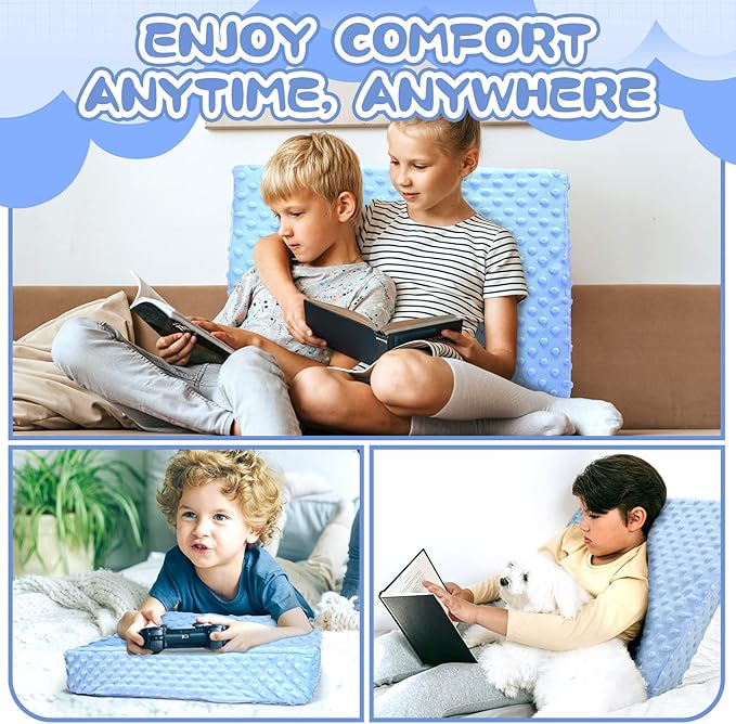 Kids Wedge Pillow with Pillowcase, Memory Foam for Back,Legs & Knees, Relaxation and Comfort, Soft and Breathable, Dot Texture Pillow for Reading Watching TV Gaming Sleeping, Fit for Sofa Floor Room