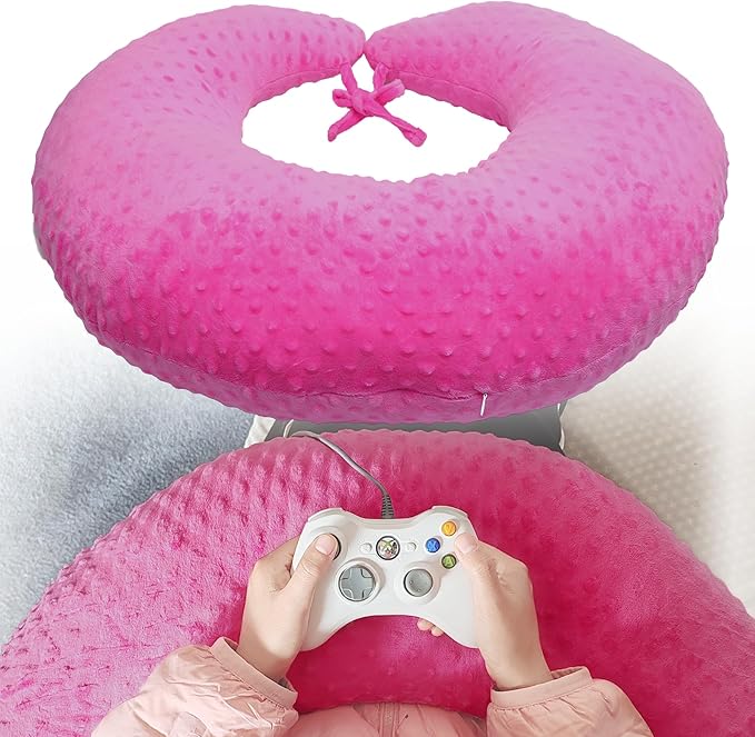Professional Gaming Pillow for Lap; Arm Rest Pillow Gaming Lap Pillow with Crochet Support - Eliminate Pain in Gaming (Rose Red)