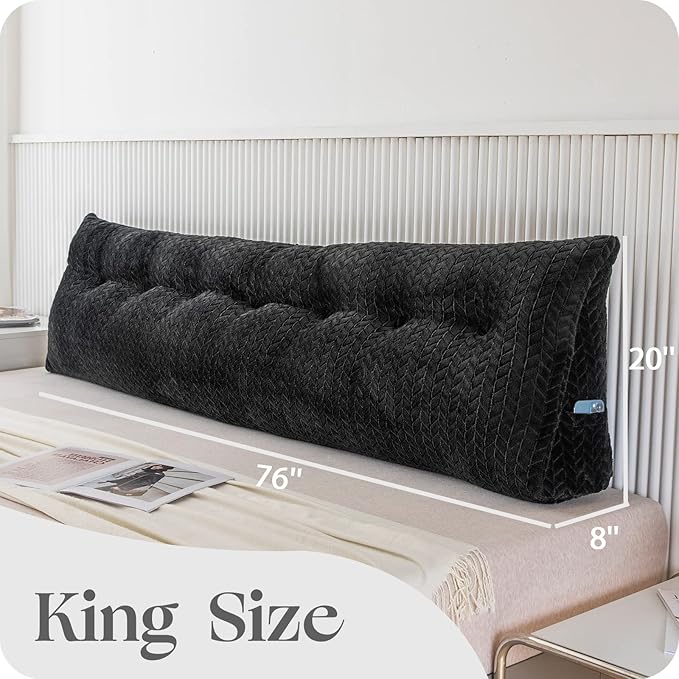 Large Bolster Triangular Headboard Wedge Backrest Positioning Support Bed Rest Reading Pillows Headboard Wedge Pillows for Day Bed Bunk Bed with Removable Cover,King (76x8x20 Inches)