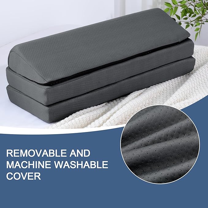 HOMBYS 3-in-1 Adjustable Height Wedge Pillow, 7" Height Leg Knee Pillow for Side Sleepers & Aligns Spine, Supportive Bolster Pillow for Pregnancy Relieves Pressure Hip Leg Elevation, 22", Dark Grey