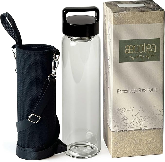 32 oz Clear Glass Water Bottle | Cold Brew Fruit Inufser Water Bottle (Black Lid)