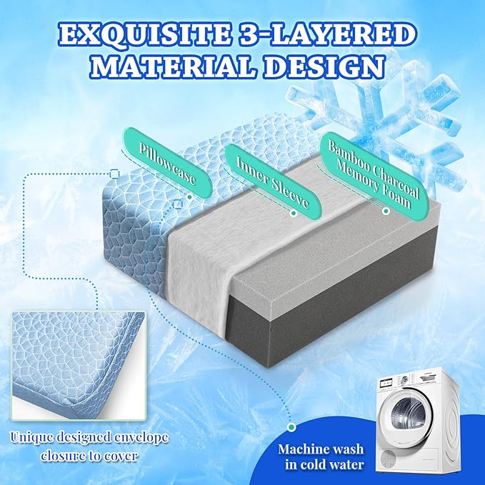 HARBOREST Cooling Cube Pillow - Side Sleeper Pillow for Neck and Shoulder Pain, Memory Foam Pillow Cube Pro with Adjustable Firmness,12"x12"x5", Blue