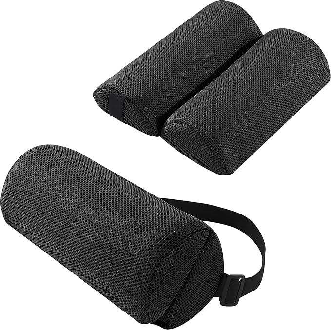 MABOZOO Foldable Lumbar Roll Pillow, Mesh 2 Semi-Circular Back Support Cushion with Adjustable Strap, Portable Cervical Cushion Support Pillow Leg Pillow for Head, Neck Back and Legs(Black)