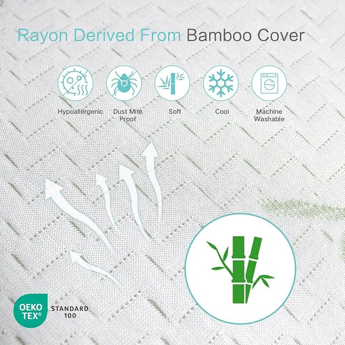 JJDANFILL Rayon Derived from Bamboo Pillow for Sleeping, Shredded Memory Foam Pillow Queen Size Set of 2, Adjustable Cooling Bed Pillow for Side Back Stomach Sleeper with A Washable Cover 20x30