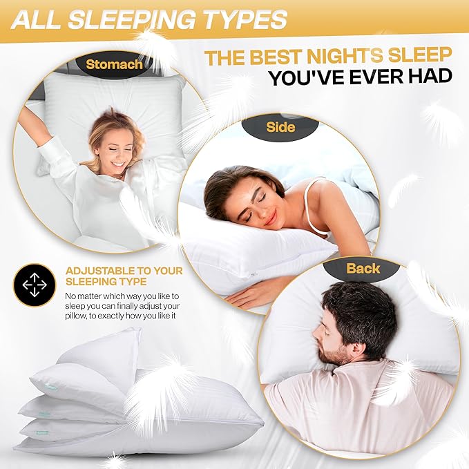 EverSnug Goose Feather Adjustable Layer Pillows for Sleeping - Set of 2, Cooling, Luxury Pillows for Back, Stomach or Side Sleepers (King (Pack of 2))