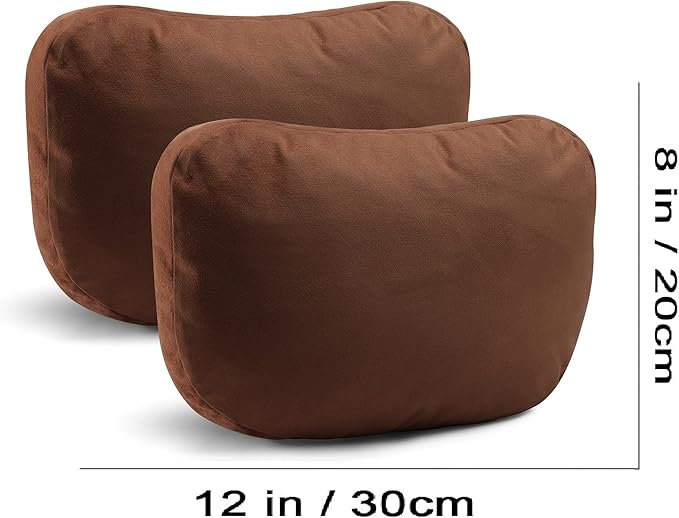 2Pcs Super Soft Car Headrest Pillow, with Adjustable Strap & Breathable Removable Cover, Balance Neck Pillow Designed to Relieve Neck Pain and Muscle Tension (reddish brown)