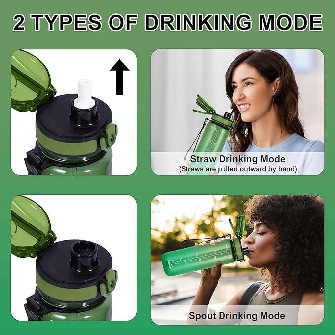 32 oz Water Bottle with Detachable Straw, Clear Motivational Water Bottles with Time to Drink, Tritan & BPA Free Sports Water Jug with Time Marker, Upgraded handle design