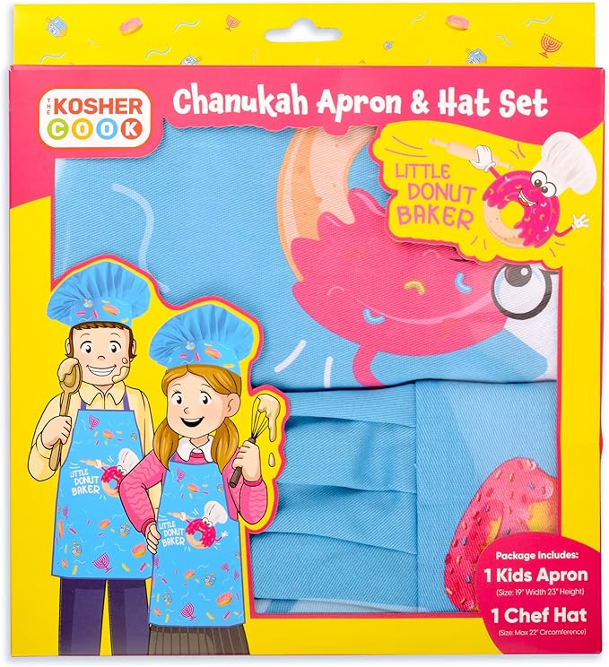 Hanukkah Kids Chef Set - Kids Chef Hat and Apron Set for Chanukah - Great Hanukkah Gift - The Kosher Cook