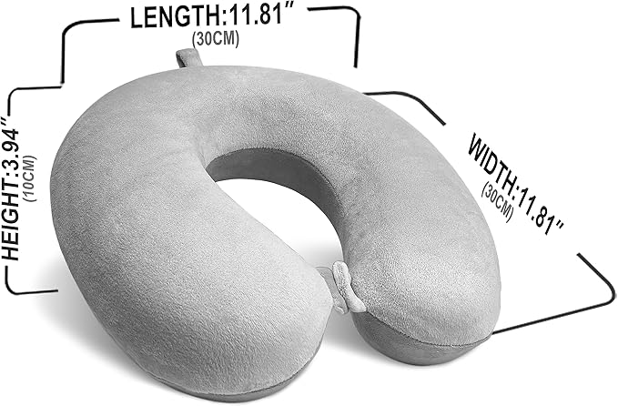 Neck Pillow for Airplane Travel, 100% Pure Memory Foam Travel Neck Pillow for Sleeping & Travel Essentials for Neck Rest, Grey, Pack with Box
