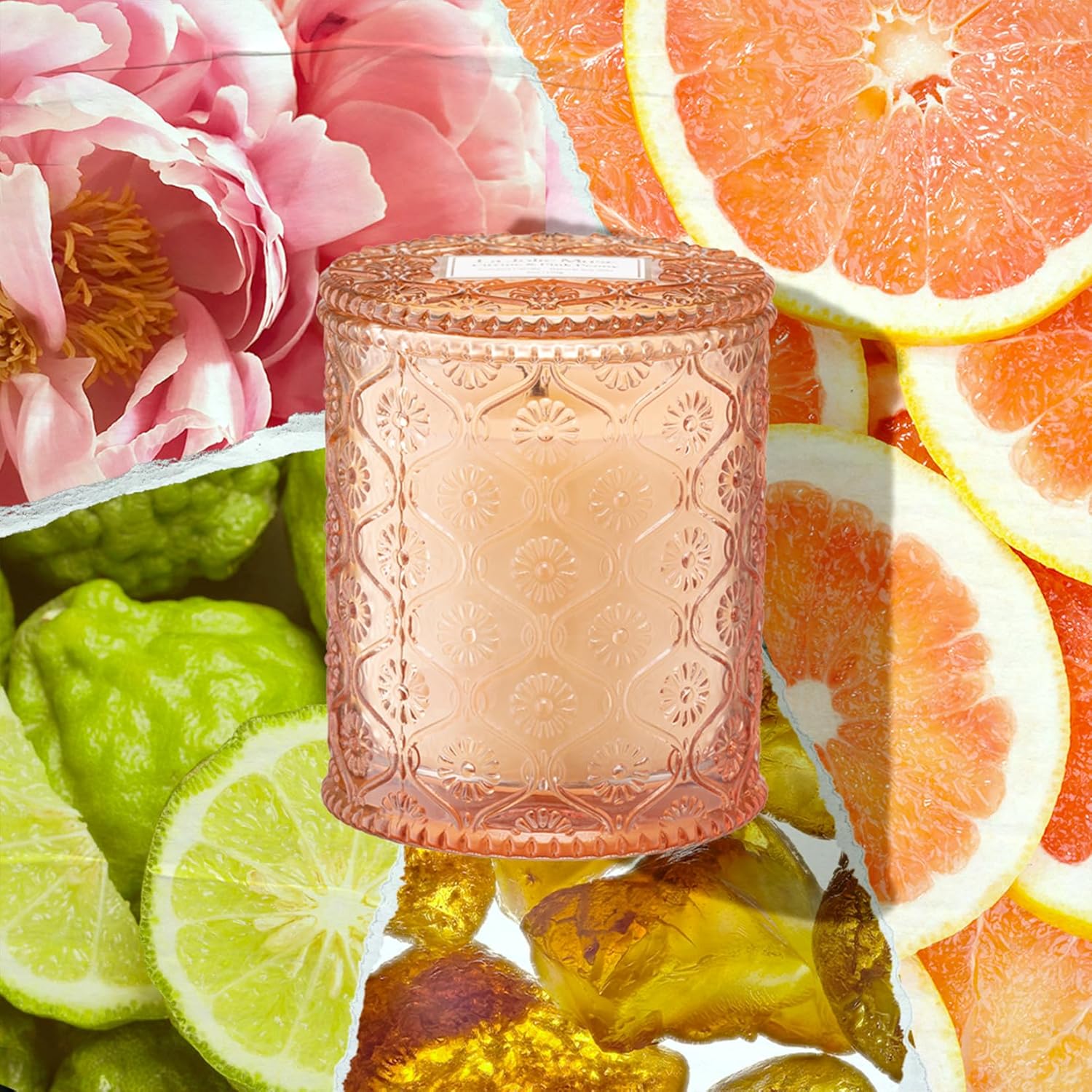 LA JOLIE MUSE Citrine & Pink Peony Scented Candles - Bergamot, Peony, Amber | 6 oz Natural Soy Wax | 40 Hours Clean Burn | Citrus Scented Candle| Gift-Ready for Hosts & Gatherings