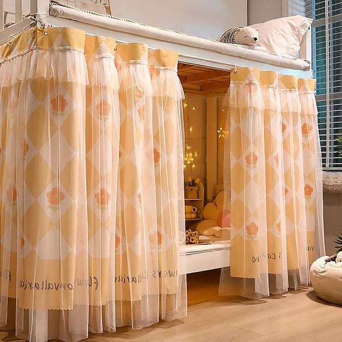 Hoce Bunk Bed Curtain Gauze Bunk Bed Curtains Drapes with Lace Privacy Dorm Bed Canopy for Bottom Twin, 2 Panels