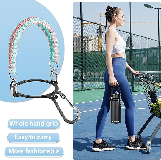 40 oz Insulated Water Bottle with Paracord Handles & Strap, 2 Lids(Straw Lid&Spout Lid), Stainless Steel Reusable Wide Mouth Metal Water Bottle With Straw, Double Walled, Thermo Mug(Rubber Pink)