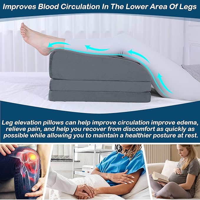 BALAPET Adjustable Leg Elevation Pillows, 10" Height Memory Foam Wedge Leg Rest Pillow for Circulation, Supportive Bolster Pillow for Pregnancy Relieves Pressure Hip Leg Elevation, Dark Grey