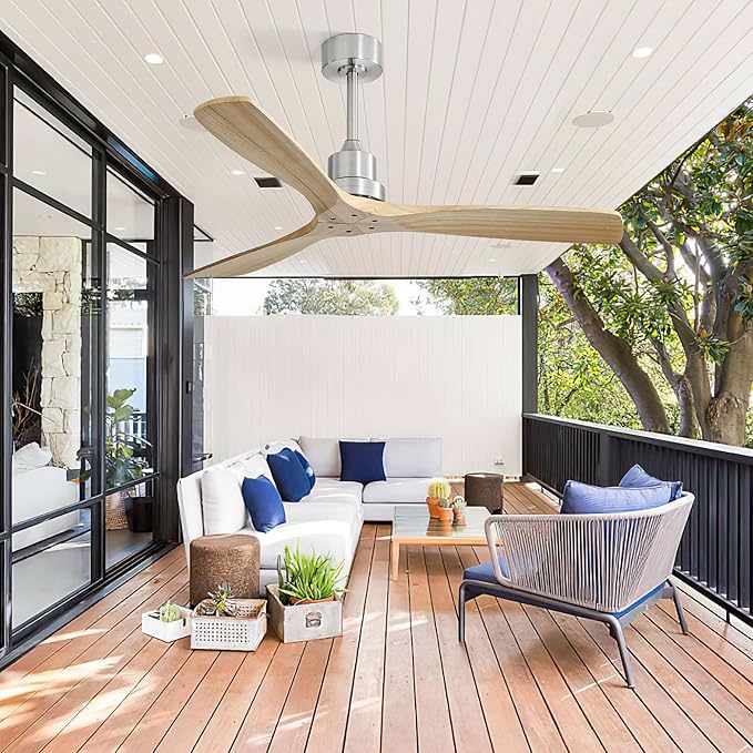 NicBex Ceiling Fan 52 Inch Ceiling Fans Without Light Ceiling Fan with 3 Blades and Remote Control Reversible DC Motor Ceiling Fan for Bedroom, Living Room, Light Natural