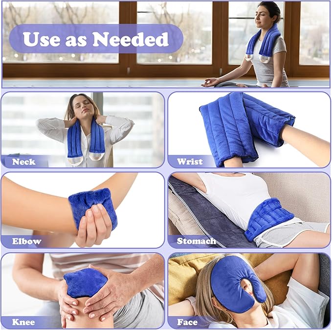 Neck Heating Pad Microwavable, Heating & Cool Compress Pad with Flaxseed Seed for Waist, Neck, Shoulder, Back Pain Stress Relief & Comfort, 30 Inches Heated Neck Wrap for Self Care Relaxation