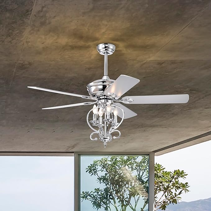 NicBex Ceiling Fan 52 Inch Ceiling Fan with Lights Industrial Ceiling Fans with 5 Blades and Remote Control Ceiling Fan with Small Lamp Shade for Bedroom, Living Room, Silver
