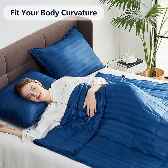 Weighted Blanket (36"x48" 5lbs) Weighted Blanket Cooling Blanket for Sleeping,Throw Size Breathable Blanket with Premium Glass Bead(Navy Blue)