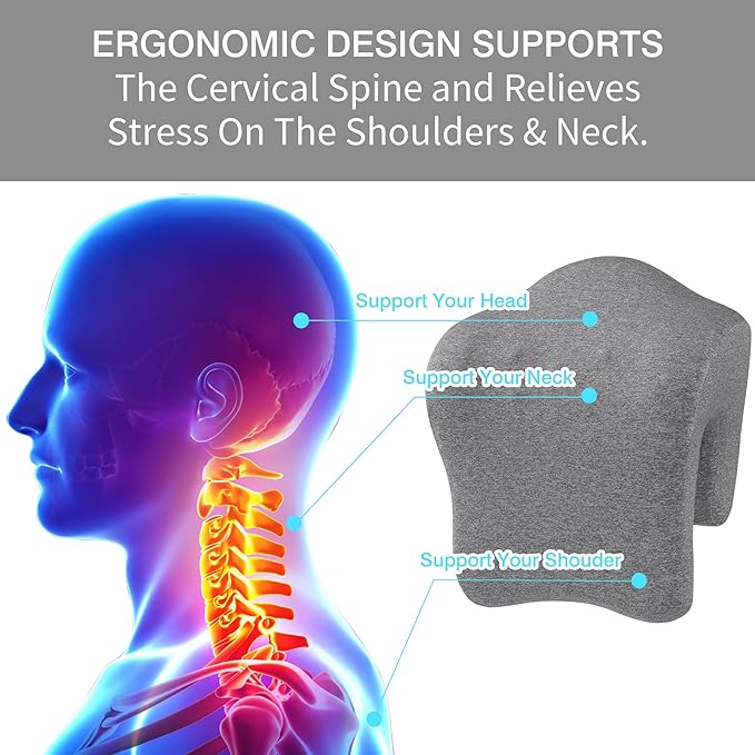 BALAPET Memory Neck Support for Office Chair, Headrest Pillow for Neck Pressure Relief Improved Posture for Working Chair, Car, Sofa, Plane and Travel, Light Grey