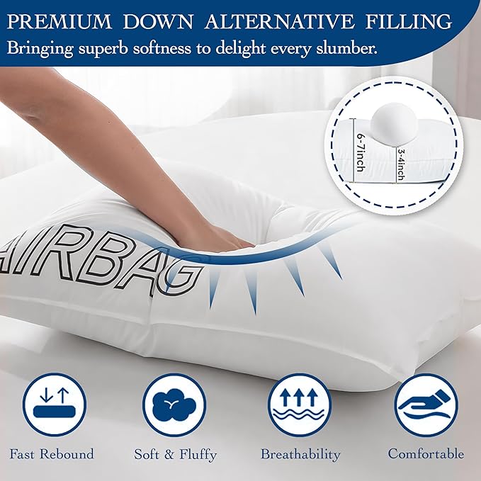 Luxury Supportive & Fluffy Soft Standard Size Bed Pillow, Hotel Sleeping Pillow for Side Back Sleepers to Relieve Neck Pain, Hold Shape Premium Feather Down Alternative Pillow w/Cooling Smooth Cover