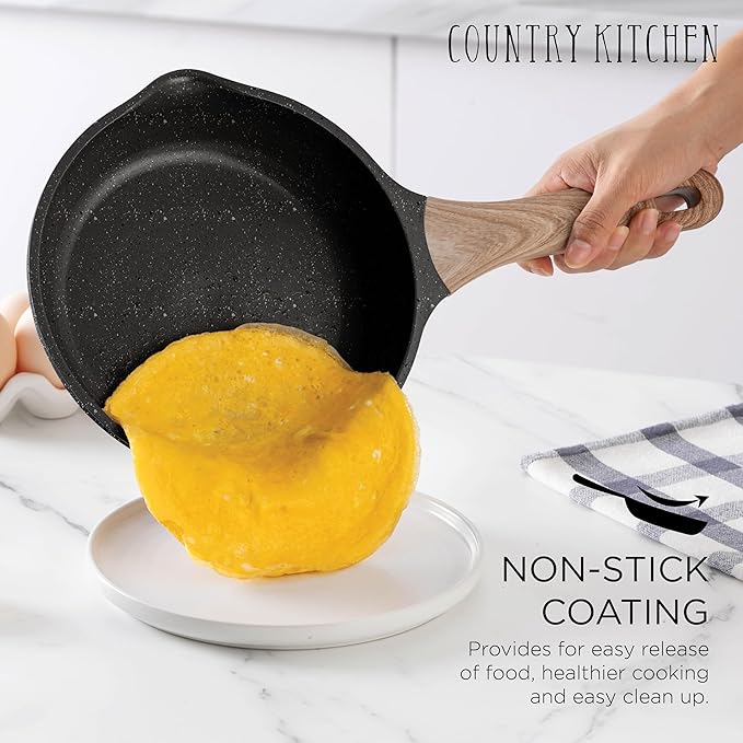 Country Kitchen Pots and Pans Set Nonstick, Cast Aluminum Kitchen Cookware Set with Utensils, 14 Pcs Non Stick Cooking Set w/Frying Pans & Saucepans