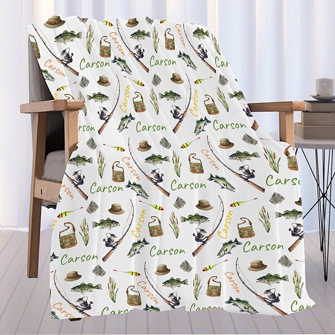 Custom Fishing Blankets and Throws,Fishing Gifts, Gifts for Fisherman,Custom Fish Blankets Fishing Gift for Man, Fish Hunter Gifts Throw Blanket, Fathers Day Fishing Gifts for Men,Kids Size-40"x50"