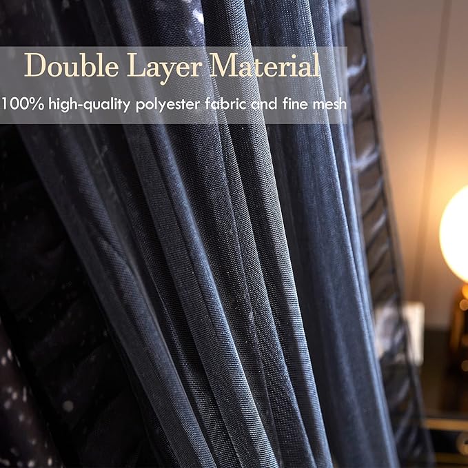 Kertnic Gorgeous Moon Printed Bed Canopy for Girls & Adults, Room Decorative Cozy Bed Curtain Canopy Drapes, Round Dome Luxurious Lace Princess Canopies Mosquito Netting (Print Moon)