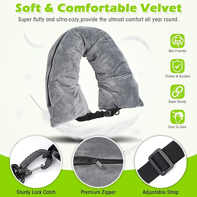 Travel Neck Pillow Stuffable with Clothes,Stuffable Neck Pillow for Traveling,Fillable Travel Neck Pillow Extra Storage Bag,Soft Velvet Neck Pillow Case Cover,Packable for Airplane Travel Essentials