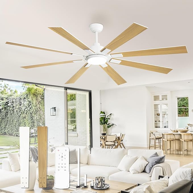 72 inch White Ceiling Fans with Lights and Remote, Indoor/Outdoor Ceiling Fan for Patio Living Room, 6 Speed Reversible Quiet DC Motor, 3 CCT, Dual Finish Blades