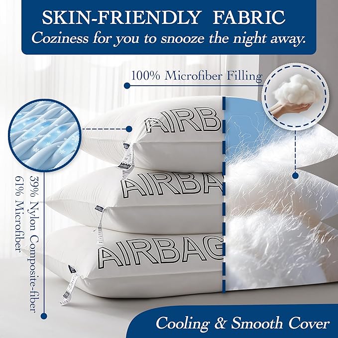 Premium Fluffy & Supportive Bed Pillows Queen Size set of 2 for Side Back Sleepers to Relief Neck Pain, Hotel Luxury Feather Down Alternative Soft Pillows for Sleeping with Skin-Friendly Cooling Cover