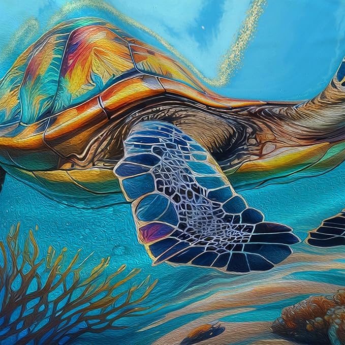 AILONEN Kawaii Sea Turtle Shower Curtain,3D Ocean Animal Themed Bath Curtain Cloth Fabric Bathroom 72" W*72" H Inch,12 Pack Hooks for Kids Child,Colorful Marble Style Bathroom Curtain