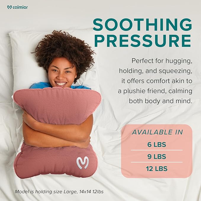 Calmier - 12 lb Sensory Weighted Pillow - Glass Bead Filled Hug Pillow - Ultra Plush Cozy Weighted Pillows for Adults and Kids - Child Sensory Pillow - Weighted Lap Pad (Pink - Fleece, 12 LBS)