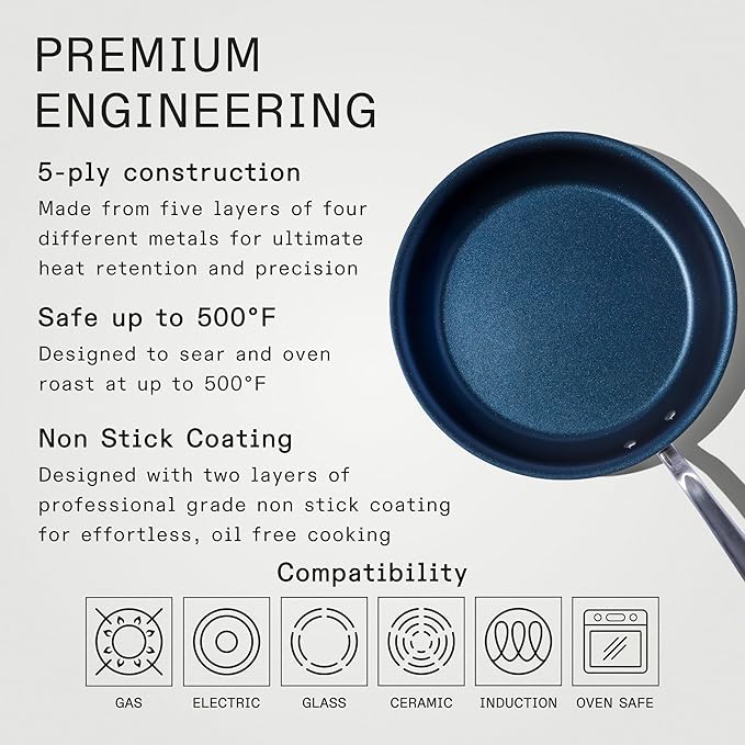 Made In Cookware - ProCoat 12" Non Stick Frying Pan (Harbour Blue) - 5 Ply Stainless Clad Nonstick - Professional Cookware - Crafted in USA - Induction Compatible