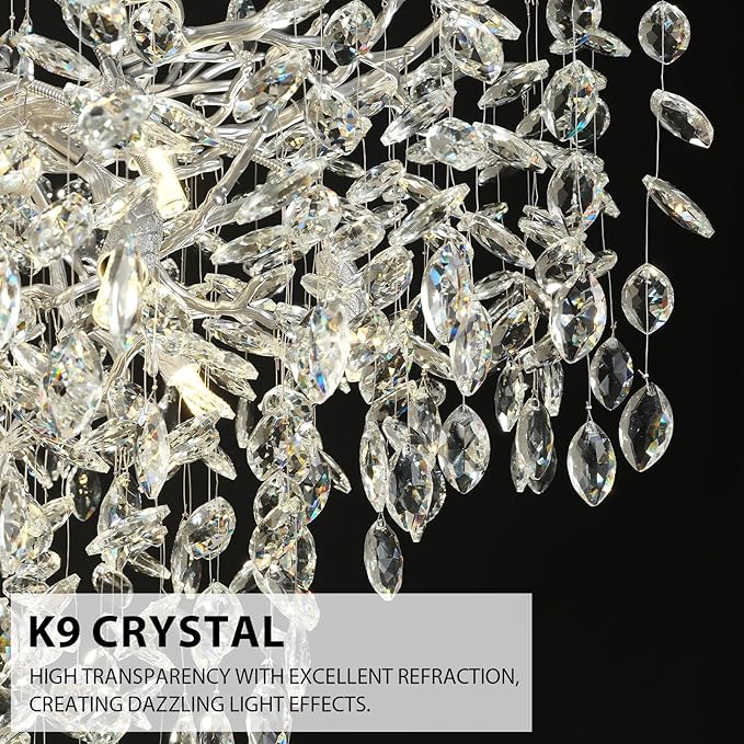 H65'' Silver Crystal High Ceilings Chandelier Staircase Chandeliers Modern Crystal Tree Branch Chandelier, D48'' Foyer Chandelier for High Ceiling Luxury Large Living Room Chandelier, 27-Lights