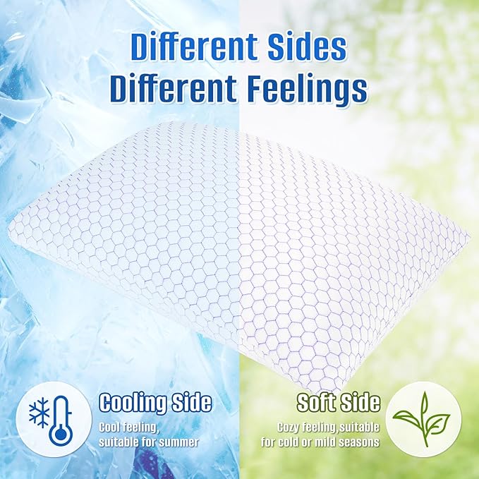 Shredded Foam Pillow for Sleeping, Cooling Bed Pillows Set of 2, Adjustable Pillows for Side, Back, Stomach Sleepers with Washable Pillowcase (Standard Size, Purple)