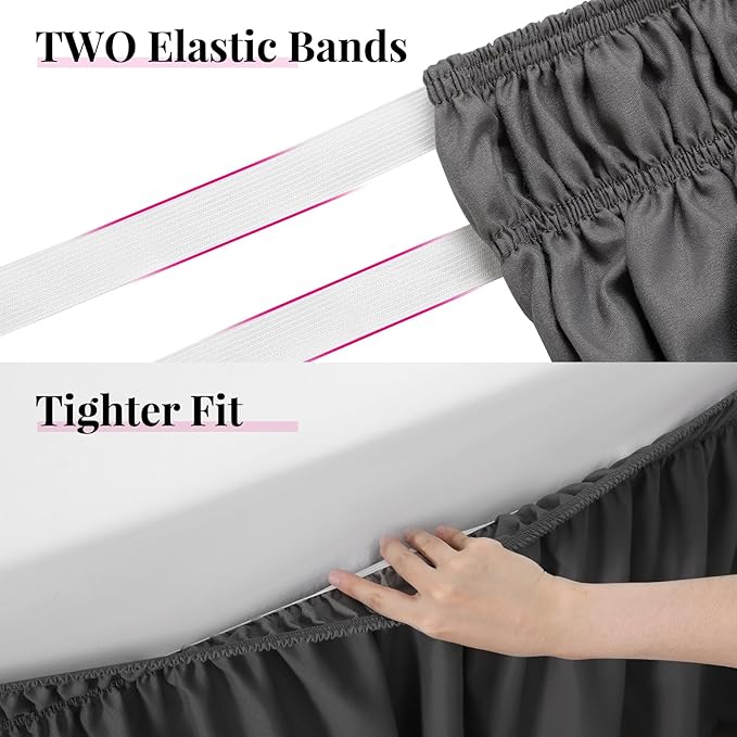 RIMELA Bed Skirting Queen Size Dark Grey Bed Skirt 18 Inch Drop, Wrap Around Elastic Adjustable Bedskirt, Dust Ruffle for Bed Frame & Box Spring Soft Durable Fabric Machine Washable Easy to Install