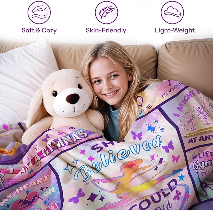 Gymnastics Blanket, Gymnastics Gifts for Girls, Gymnastics Stuff, Gymnastics Gifts, Gymnastics Blankets, Gymnastics Stuff for Girls, Gifts for Gymnasts Girls on Christmas Birthday 50x60 in