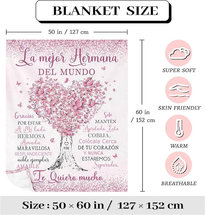 Regalos para Hermanas, Sister Birthday Gifts, Sister Gifts in Spanish, Gifts for Sister Blanket 60"x50", Big Sister Gifts for Girls, Birthday Gifts for Sister/Hermana, Sisters Gifts from Sister