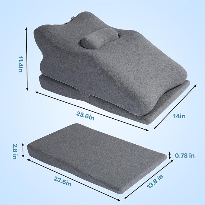 HOMBYS Adjustable Height Face Down Pillow for Sleeping,Reading Wedge Pillow for Headboard,Ergonomic Prone Position Pillow,Memory Foam Pillow for Stomach Sleeper,Back & Neck Pain Relief Incline Cushion