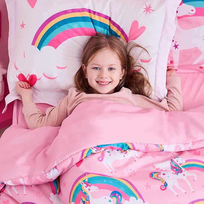 Joiedomi Kid Twin Comforter Set - 5 Piece Unicorn Rainbow Bedding Set for Boys/Girls - Super Soft Microfiber Bed in a Bag with Comforter, Sheets, Pillowcase & Sham