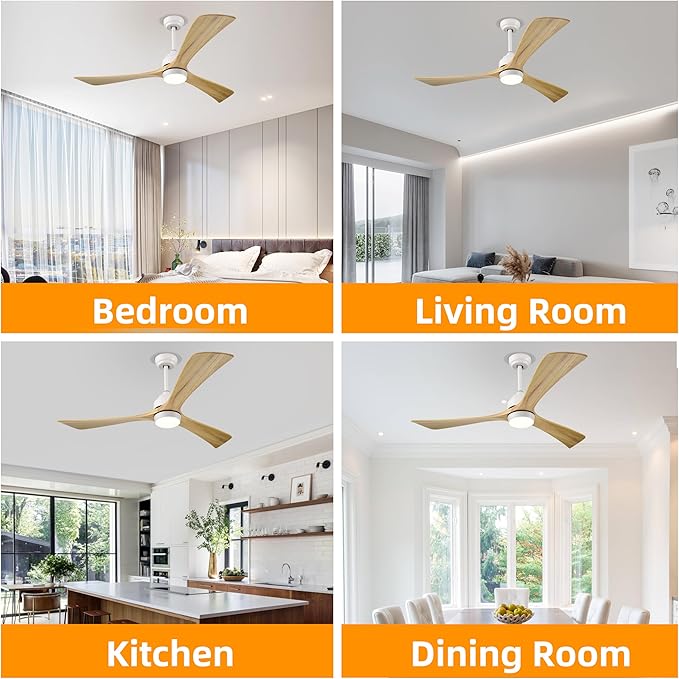NicBex Ceiling Fan 52 Inch Ceiling Fan with Lights Ceiling Fans with 3 Blades and Remote Control Reversible Ceiling Fan with 6 Wind Speed Levels for Bedroom, Living Room, Natural White