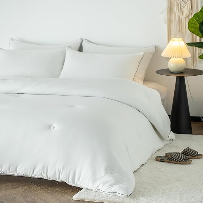 KASENTEX Ultra Soft Jersey Knit Comforter Set, Buttery Smooth Noiseless Duvet Insert 3 Piece Bed Bedding, 2 Pillow Case Shams, 96 by 106 Inches, Breathable All Season California King Size, White