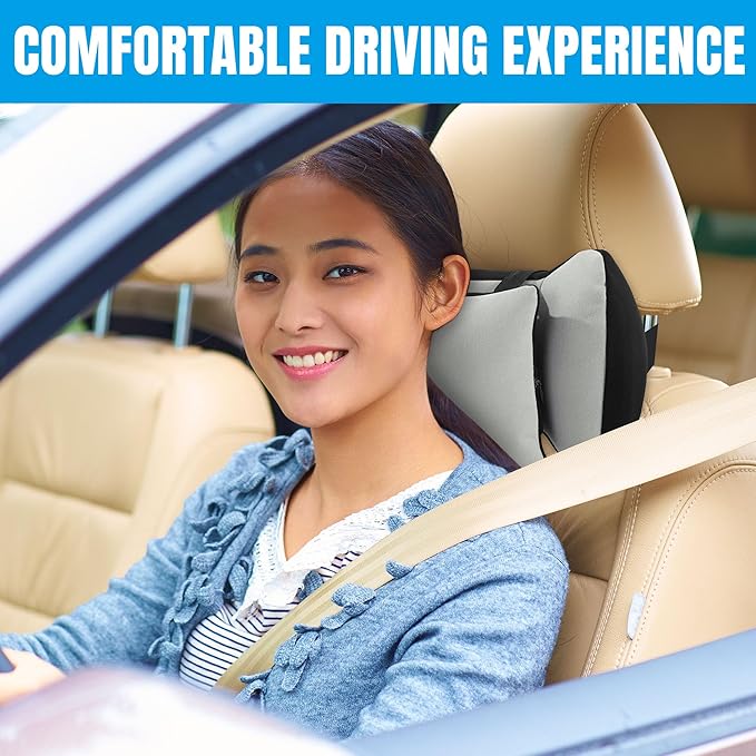 HOMBYS Car Neck Pillow for Driving,Universal Car Headrest Pillow for Cervical Support and Neck Pain Relief,Ergonomic Memory Foam Neck Pillow for Car Seat,Fit for Most Cars,Grey