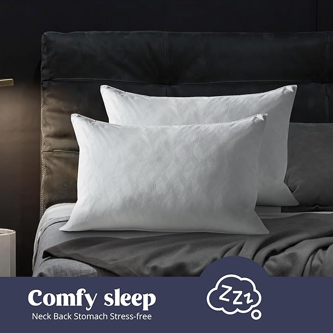 puredown Soft Bed Pillows for Sleeping, Goose Feather Down Pillows Hotel Collection King Size of 2, Netting Pattern Embossing Pillows for Back Stomach Side Sleepers (20 x 36, 2 Pack)