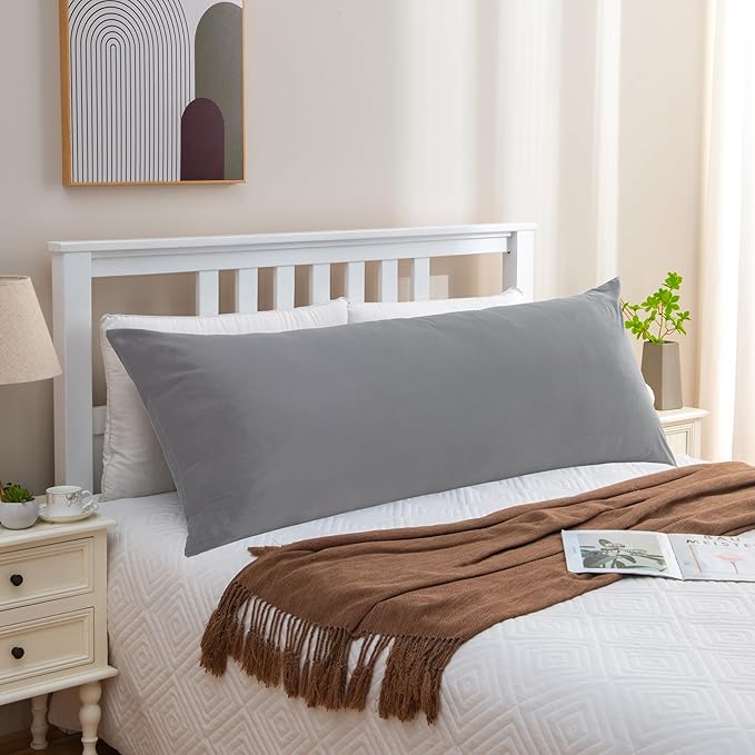 Grey Body Pillow for Adults Shredded Memory Foam Long Pillow for Sleeping Firm Hug Pillows Removable Cover for Side and Back Sleepers Full Pillow with Gray Pillowcase