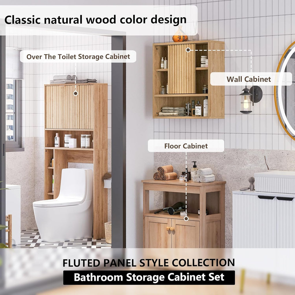 2 Pcs Bathroom Wall Cabinet Above Toilet Storage，Wall Mounted Storage with Adjustable Shelves, Space-Saving Modern Design for Bathroom & Laundry Room, Kitchen, Dining Room, Living Room