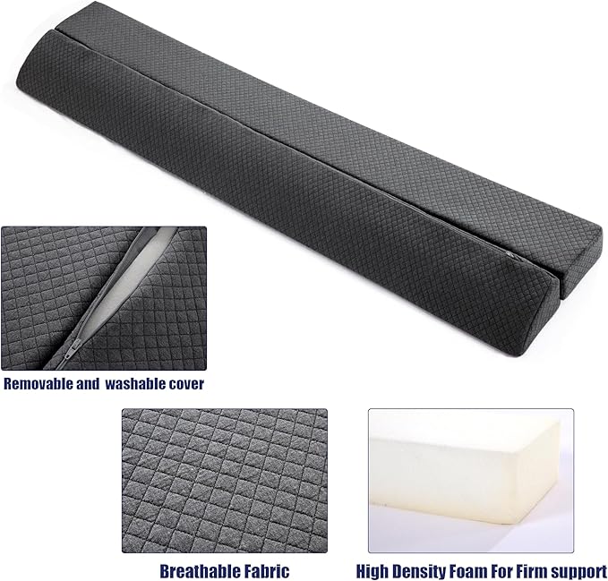 HOMBYS Wedge Pillow Headboard for Bed Gap,Foldable Bed Wedge Gap Filler Twin Size,Matterss Gap Filler,Multi Functional Bed Crack Pillow, Fill The Gap (0-7") Between Your Headboard and Mattress,Grey