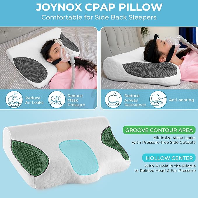 Cervical Pillows for CPAP Sleeper, Side Sleeper Pillow for Neck and Shoulder Pain, Adjustable Ergonomic Orthopedic Bed Pillow for Back, Side and Stomach Sleepers, White
